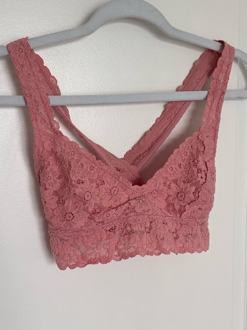 Aerie Lace Bralette Small Pink Floral Racerback Soft Stretch Boho Coquette Y2K